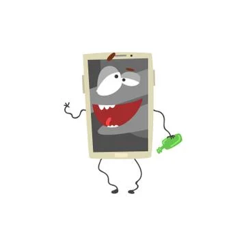 Drunk smartphone character with empty bottle cartoon vector Illustration Stock Illustration