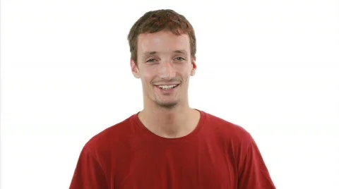 Drunk, smiling boy with white background Stock Footage