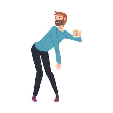 Drunk Young Man with Mug of Beer in his Hands, Boozy Drunk Man Walking Tipsy Stock Illustration
