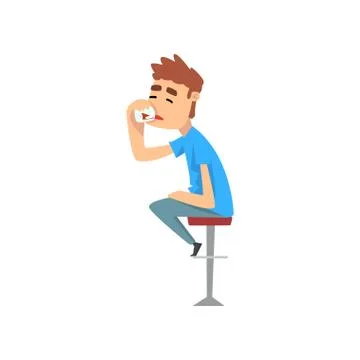 Drunk young man sitting in a bar and drinking, guy character drinking alcohol Illustrazione stock