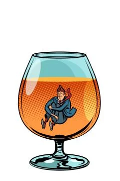 Drunkard in brandy glass 库存插图