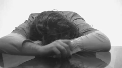 Drunkard sleeps sitting at the table,black and white 스톡 동영상 35685354