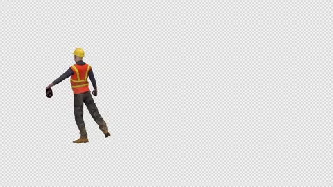 Drunken builder man walk – 3d render with alpha channel. 库存影片 330990136