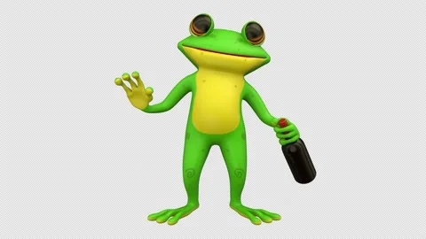 Drunken frog with bottle - 3d render looped with alpha channel. Stock Footage 171254684