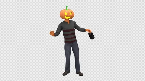 Drunken Jack O Lantern - 3d render looped with alpha channel. Stock Footage 209426922