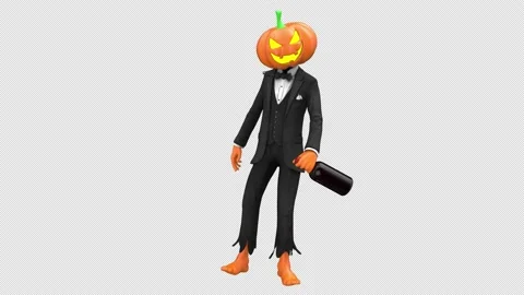 Drunken Jack O Lantern - 3d render looped with alpha channel. Stock Footage 209428270