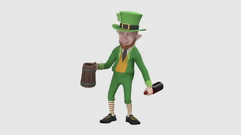 Drunken leprechaun - 3d render looped with alpha channel. Stock Footage 222327011