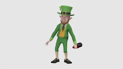 Drunken leprechaun - 3d render looped with alpha channel. Stock Footage 222327991