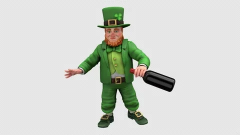 Drunken Leprechaun with bottle - 3d render looped with alpha channel. Stock Footage 167533180
