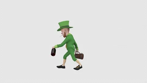 Drunken leprechaun walking – 3d render looped with alpha channel. Stock Footage 300854582