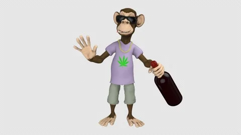 Drunken monkey with cigarette - 3d render looped with alpha channel. Stock Footage 212990000