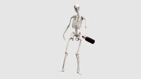 Drunken skeleton with bottle - 3d render looped with alpha channel. Stock Footage 194388244