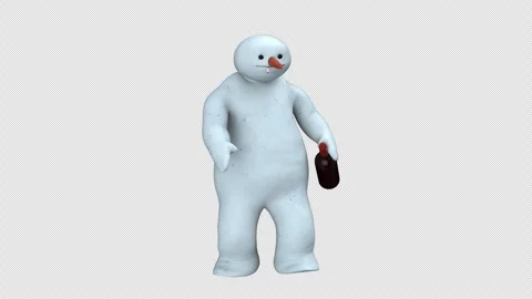 Drunken snowman - 3d render looped with alpha channel. Stock Footage 250310194