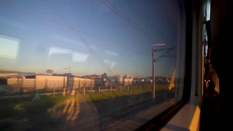 Drving Plate / Train Plate: Window View Of Train Arriving At Station Video Video stock 252630440