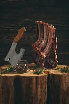 Dry Aged Raw Rib of Beef. Beef steak. Stock Photos