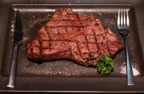 Dry aged rib eye steak menu ob dish Stock Photos