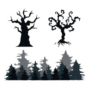 Dry and pine trees on white background Stock Illustration
