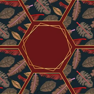 Dry autumn leafs pattern in hexagon frame Stockillustratie