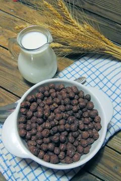 Dry breakfast, plastic with milk Stock Photos