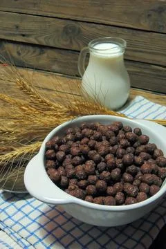 Dry breakfast, plastic with milk Stock Photos