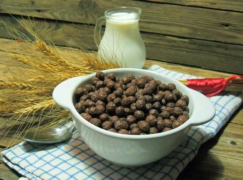 Dry breakfast, plastic with milk Stock Photos