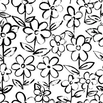 Dry Brush Flower Seamless Pattern. Hand Drawn Artwork Background. Stock Illustration