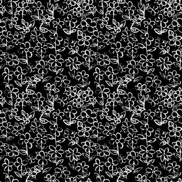 Dry Brush Flower Seamless Pattern. Hand Drawn Artwork Background. Stock Illustration