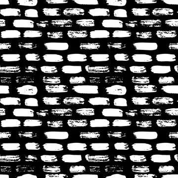 Dry Brush Lines Seamless Vector Black and White Pattern Stock Illustration