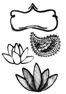 Dry brush lotus set Illustrazione stock