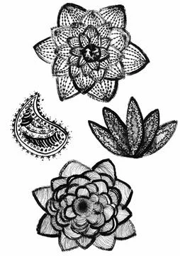 Dry brush lotus set Stock Illustration