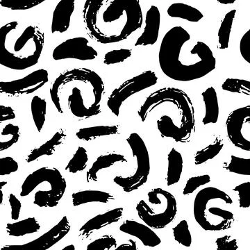 Dry Brush Strokes Seamless Pattern. Hand Drawn Artwork Abstract Vector Stock Illustration