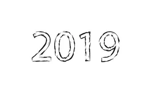 Dry brush texture effect. 2019 numeral hand lettering. Happy New Year. Merry Stock Illustration