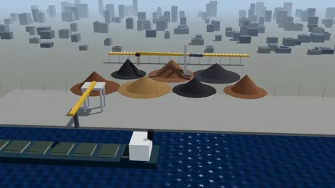 Dry bulk terminal with ore and coal stockpiles Video stock 341071656