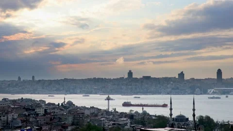 Dry cargo sails across the Bosphorus strait in Istanbul, Turkey Stock Footage 316894331
