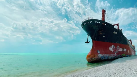The Dry-Cargo Ship Called Rio Ran Aground After A Storm In Black Stock Footage 254203300