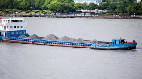 Dry-cargo ship on river in china Stock Footage 63914378