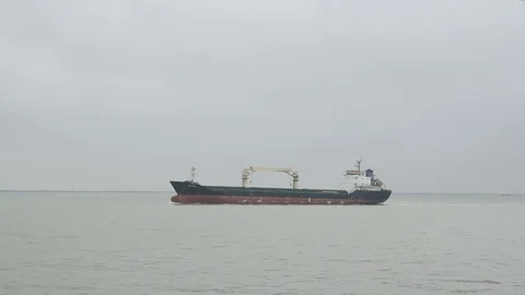 The dry cargo ship is on the sea Stock-Footage 79340147