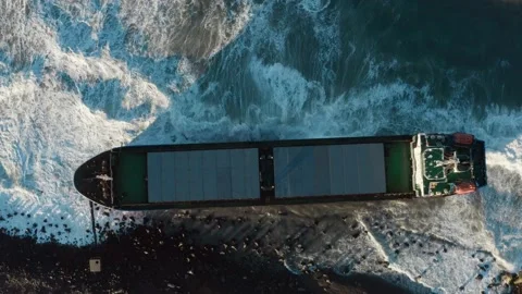 The dry cargo ship washed ashore during a sea storm. Oil spills. Stock-Footage 170741469