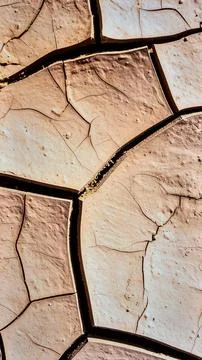 Dry clay surface with natural cracks forming abstract geometric texture patte Stock Photos