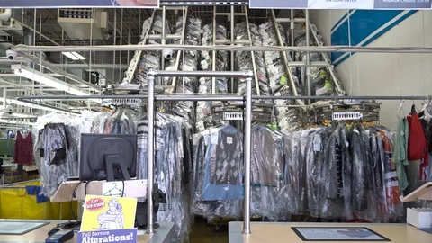 Dry Cleaner Conveyor System Rotating Time Lapse Stock Footage 103624522