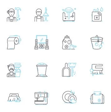 Dry cleaning linear icons set. Stain, Fabric, Garment, Pressing, Laundry Stock Illustration