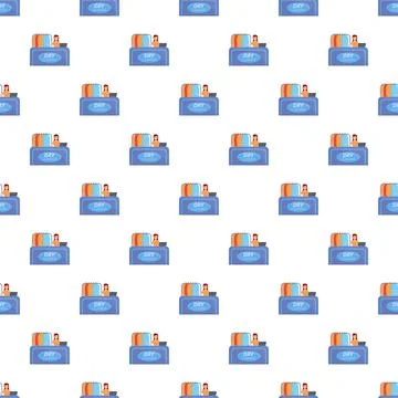Dry cleaning service worker operating reception desk seamless pattern Stock Illustration