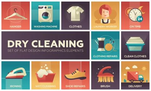 Dry cleaning - set of flat design infographics elements Ilustración de archivo
