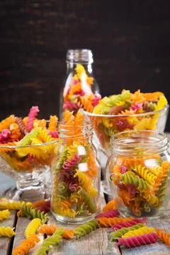Dry colored pasta Stock Photos
