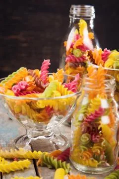 Dry colored pasta Stock Photos