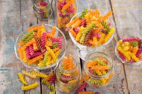 Dry colored pasta Stock Photos