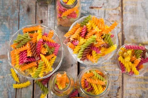 Dry colored pasta Stock Photos