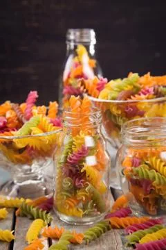 Dry colored pasta Stock Photos