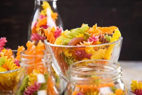 Dry colored pasta Stock Photos