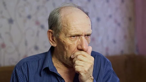Dry cough in an elderly man, the first signs of illness and fatigue Stock Footage 128061018